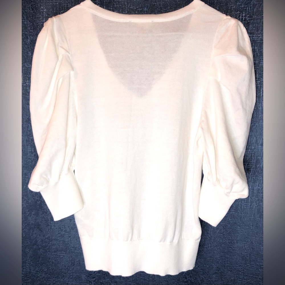 DKNY Ivory V-Neck Blouse with Puff Sleeves - Picture 6 of 7